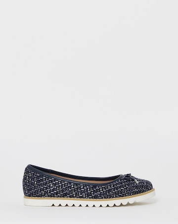 Cushion Walk Navy Bow Detail Boucle Ballerinas - Extra Wide Fit (EEE)
