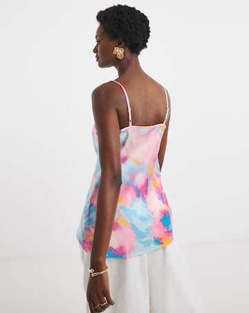 Printed Satin Cowl Neck Strappy Cami