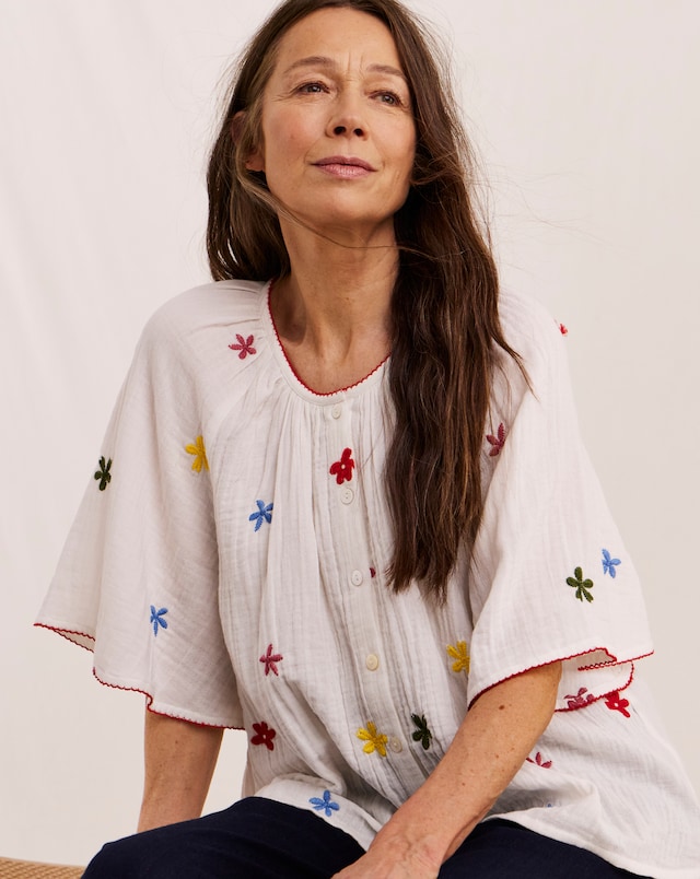 Julipa Embroidered Cotton Cheesecloth Top