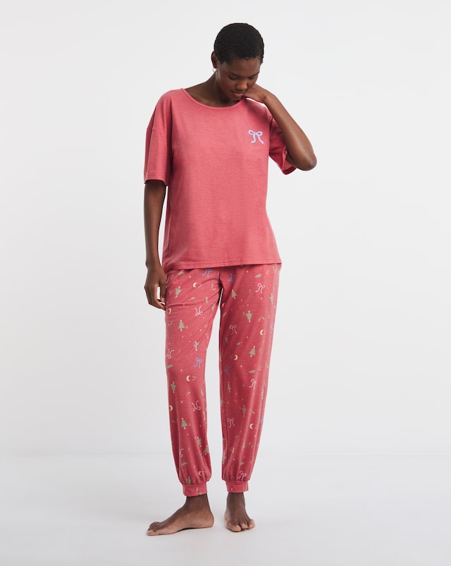Pretty Lounge Vintage Christmas Print Cuffed Pyjama Set