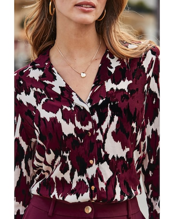 Sosandar Burgundy Blurred Ikat Floral Rever Collar Shirt