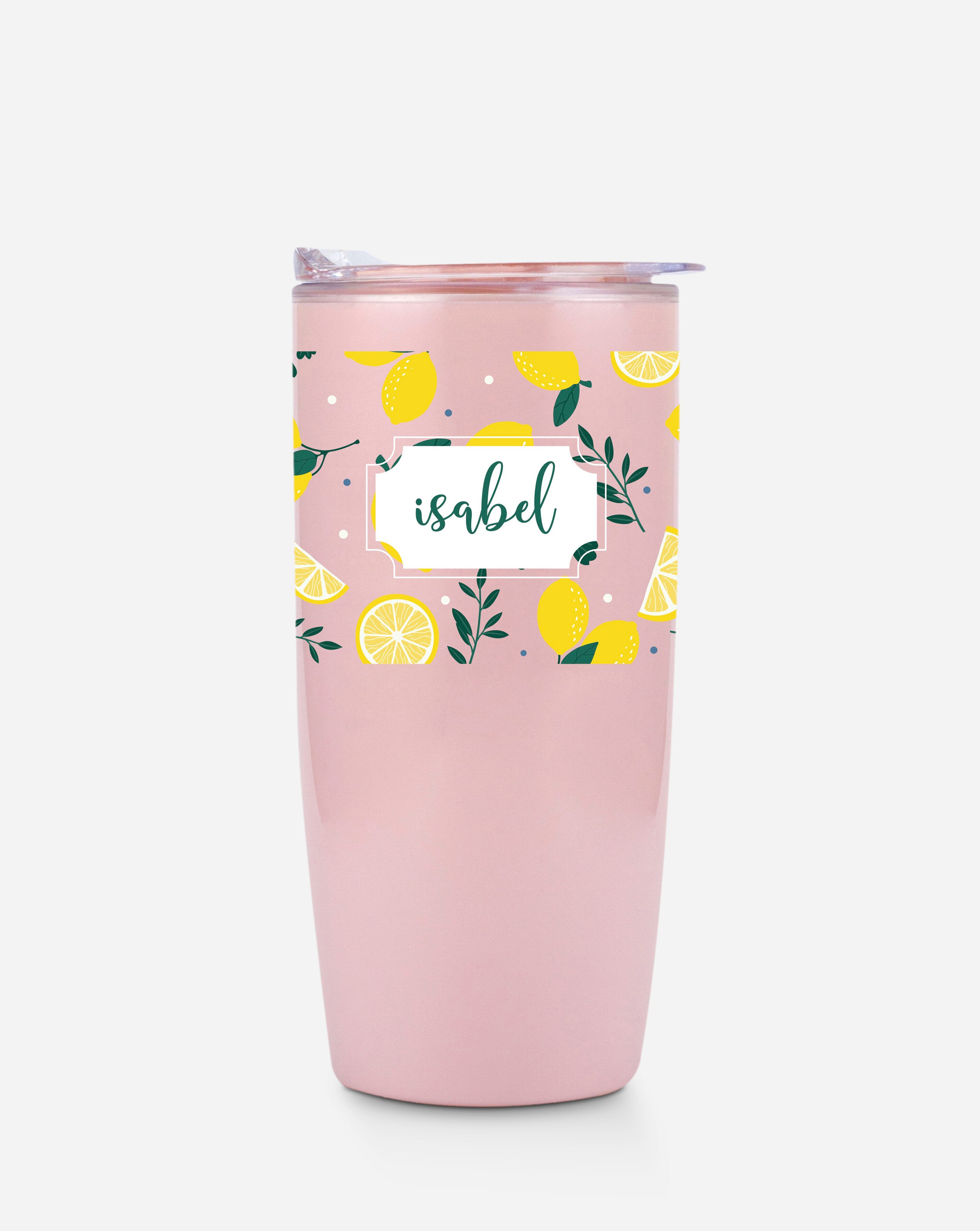 A floral printed personalised travel drinks cup