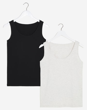 Pretty Secrets (2 Pack) Thermal Vest Tops Black/Oatmeal