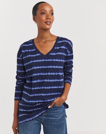 Blue Stripe V Neck Longline Top