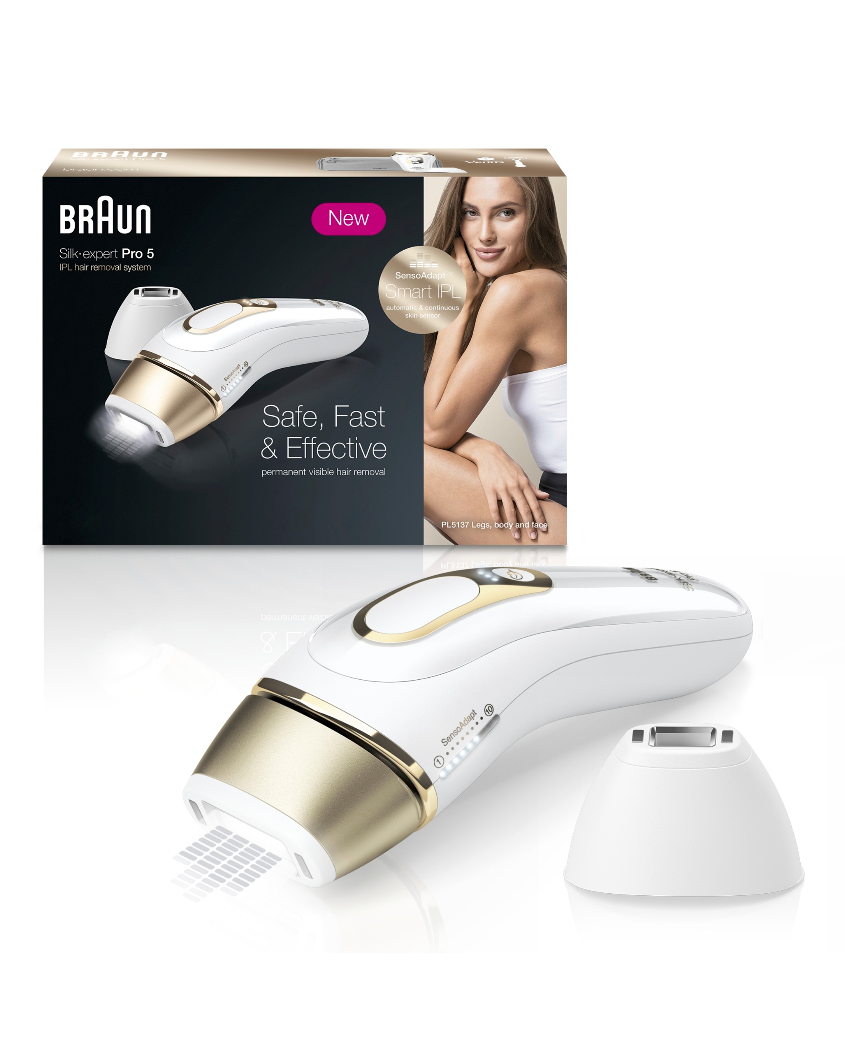 Braun IPL Silk-Expert Pro 5, At Home Hair Removal Device with Pouch PL5124 - White/Gold