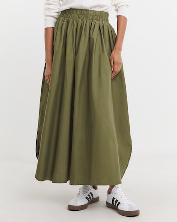 Olive Pure Cotton Pull On Maxi Skirt