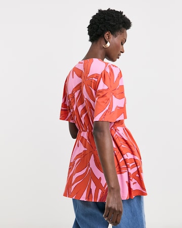 Palm Print Angel Sleeve Longline Top