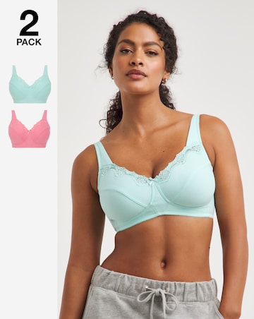 Pretty Secrets Sarah 2 Pack Pink/Aqua Full Cup Non Wired Bras B-G