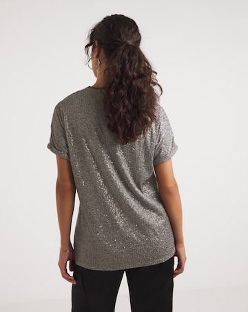 Grey Sequin Longline Top