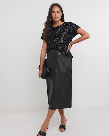 Black Sequin Longline Top