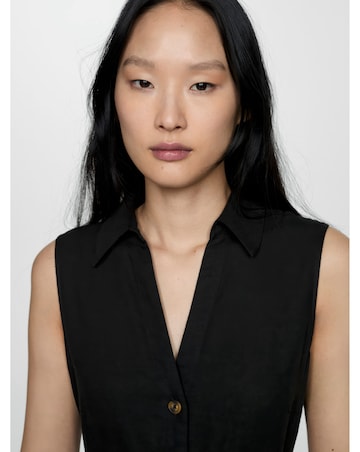 Mango Black Linen Belted Dress