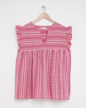 Pink Frill Sleeve Jacquard Top