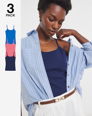 Pure Cotton Blue, Navy & Coral 3 Pack Cami Vest