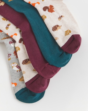 Pretty Secrets (5 Pair Pack) Cotton Rich Ankle Socks (Wide Fit) Animals