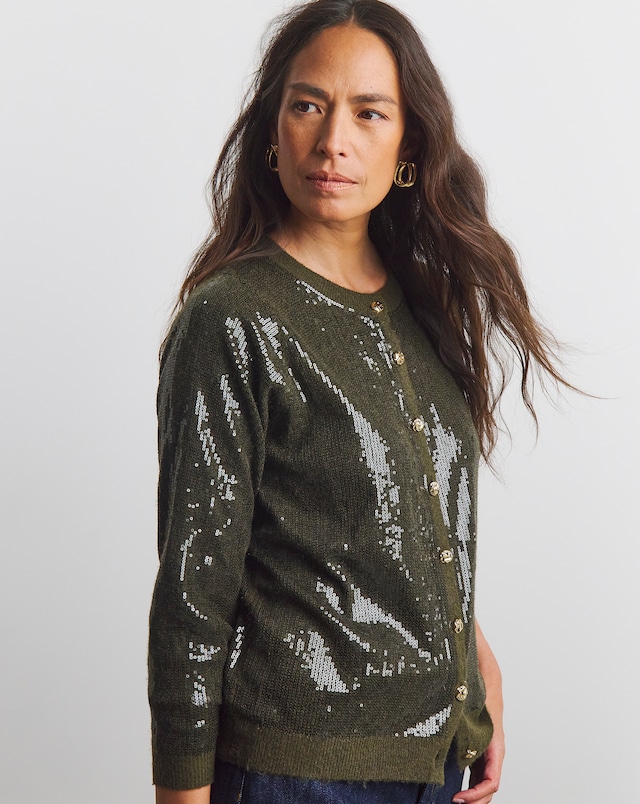 Joanna Hope Sequin Knit Cardigan
