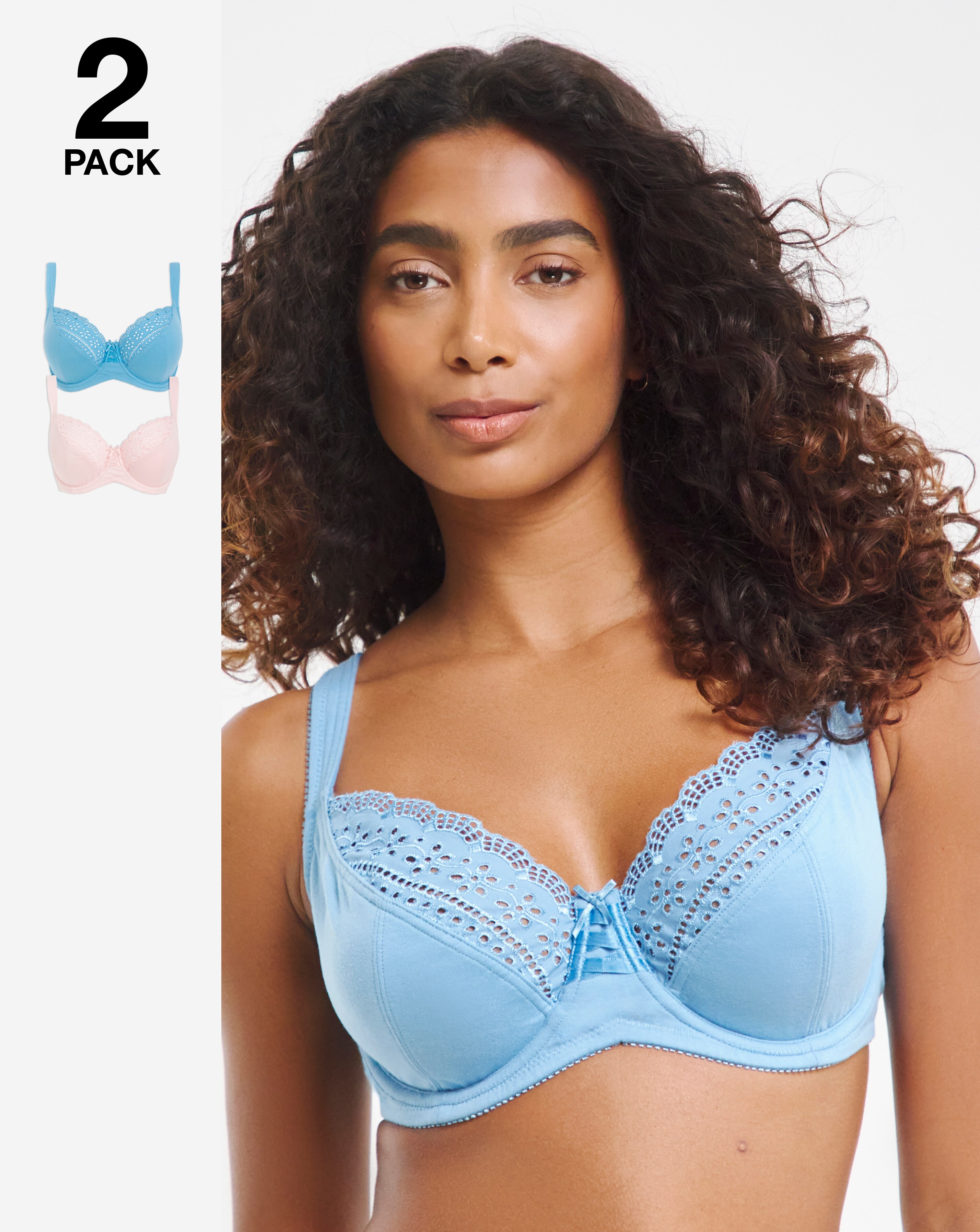 Pretty Secrets (2 Pack) Jane Full Cup Wired Bras (D-K) Pink/Blue