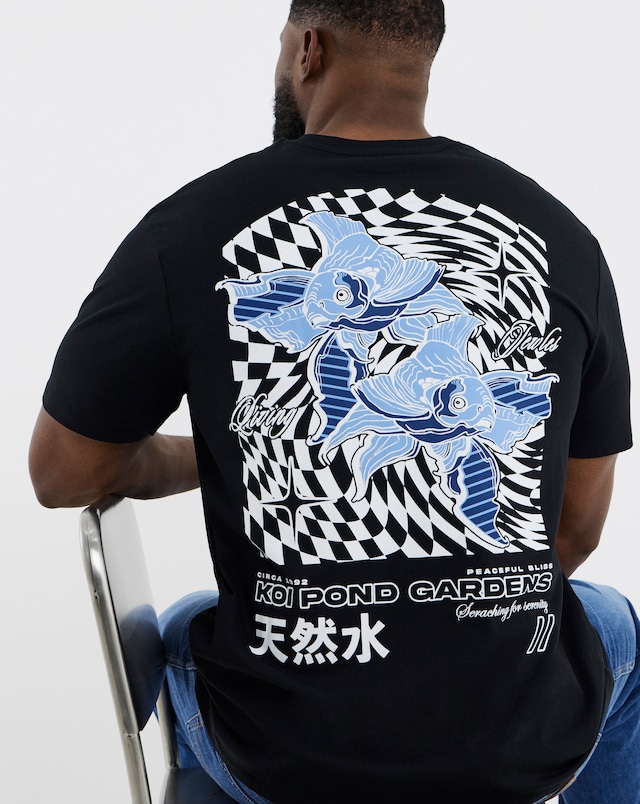 Jack & Jones Koi Pond Back Graphic T-Shirt - Black