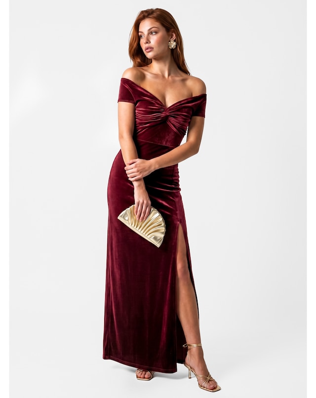Maya Deluxe Bardot Velvet Maxi Dress