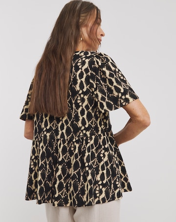 Black Print Crochet Contrast Top