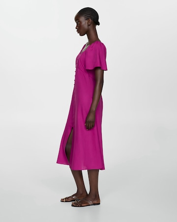 Mango Buttoned Linen Blend Midi Dress