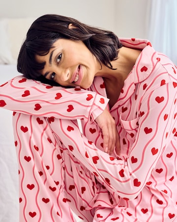 Chelsea Peers Classic Button Up Pyjama Set Heart Print