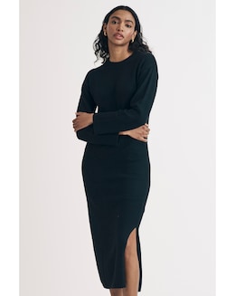 Nobody's Child Black Oversized Crew Knitted Jumper Midi Dress