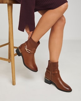 Heavenly Soles Shiloh Block Heel Ankle Boots With Ankle Trim - Wide Fit (E)