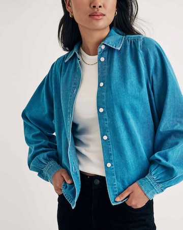 Nobody's Child Indigo Denim Andra Blouse with White Stich Collar