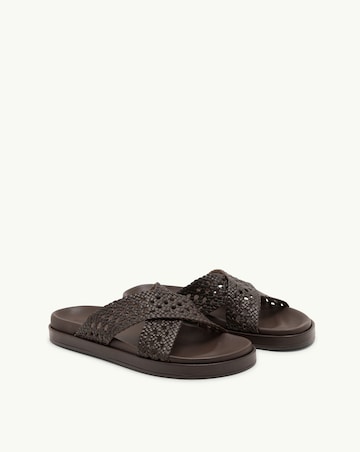 Nobodys Child Brown Weave Cross Strap Sliders - Standard Fit (D)