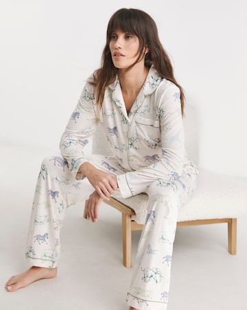 Chelsea Peers Jersey Colourful Animal Stampede Button Up Pyjama Set