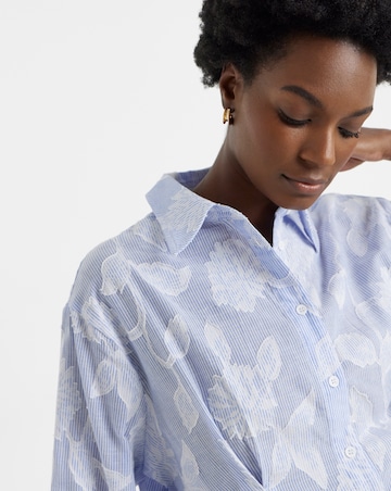 Stripe Applique Floral Waist Seam Shirt