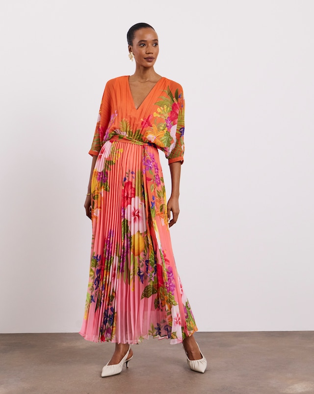 Joanna Hope Printed Pleat Maxi Dress