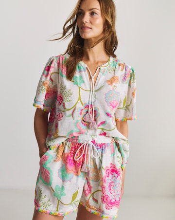 Figleaves Cotton Beach Shirt And Short Co-Ord Floral Print