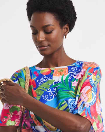 Linen Mix Border Print Boxy Top