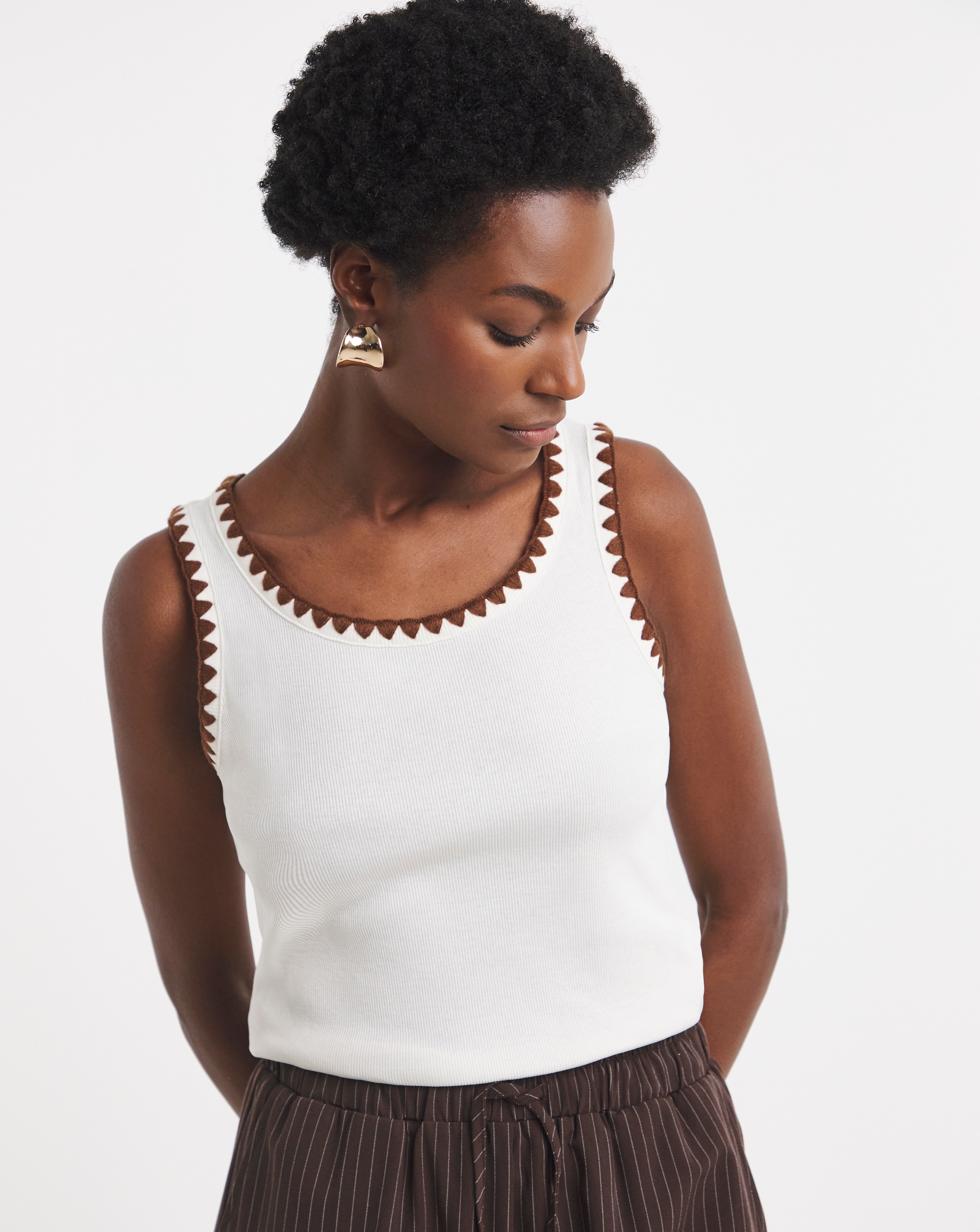 Off-White Stitch Trim Cotton Vest | JD Williams