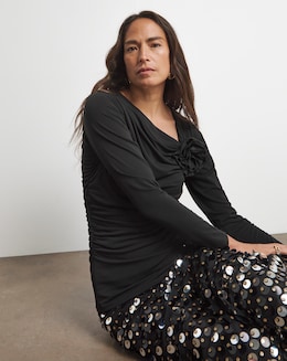 Joanna Hope Jersey Ruched Top With Detachable Corsage