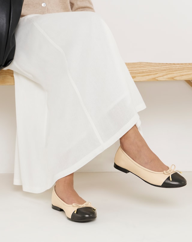 Vine Leather Ballerina With Toe Cap - Wide Fit (E)