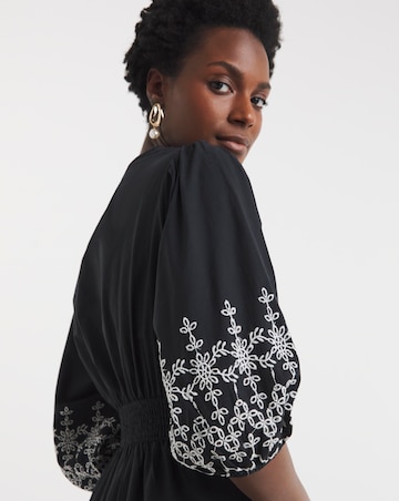 Broderie Button Through Tea Dress With Shirred Back Dress