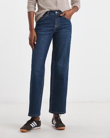 Dark Blue Turn Up Straight Leg Jean