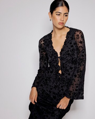 Nobody's Child Devore Tie Front Top