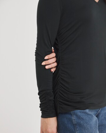 Black Ruched Side Long Sleeve Top