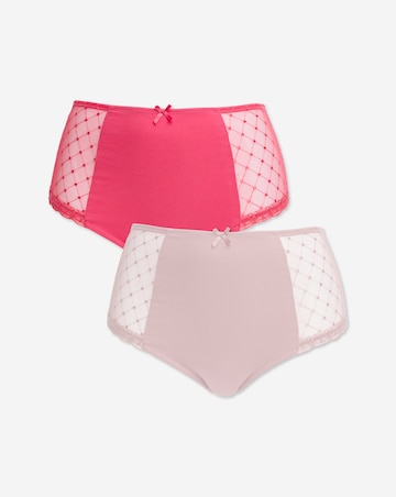 Pretty Secrets 2 Pack Rachel Embroidery Deep Brief Knickers - Raspberry/Natural