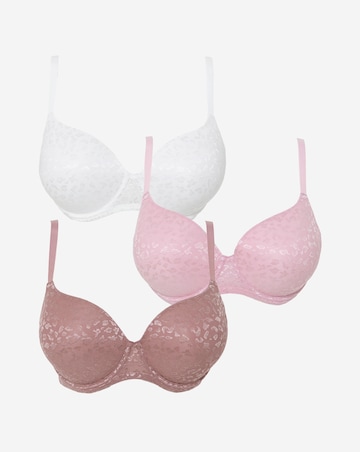 Pretty Secrets (3 Pack) Animal Lace T-Shirt Wired Bras (B-F) Mink/Pink