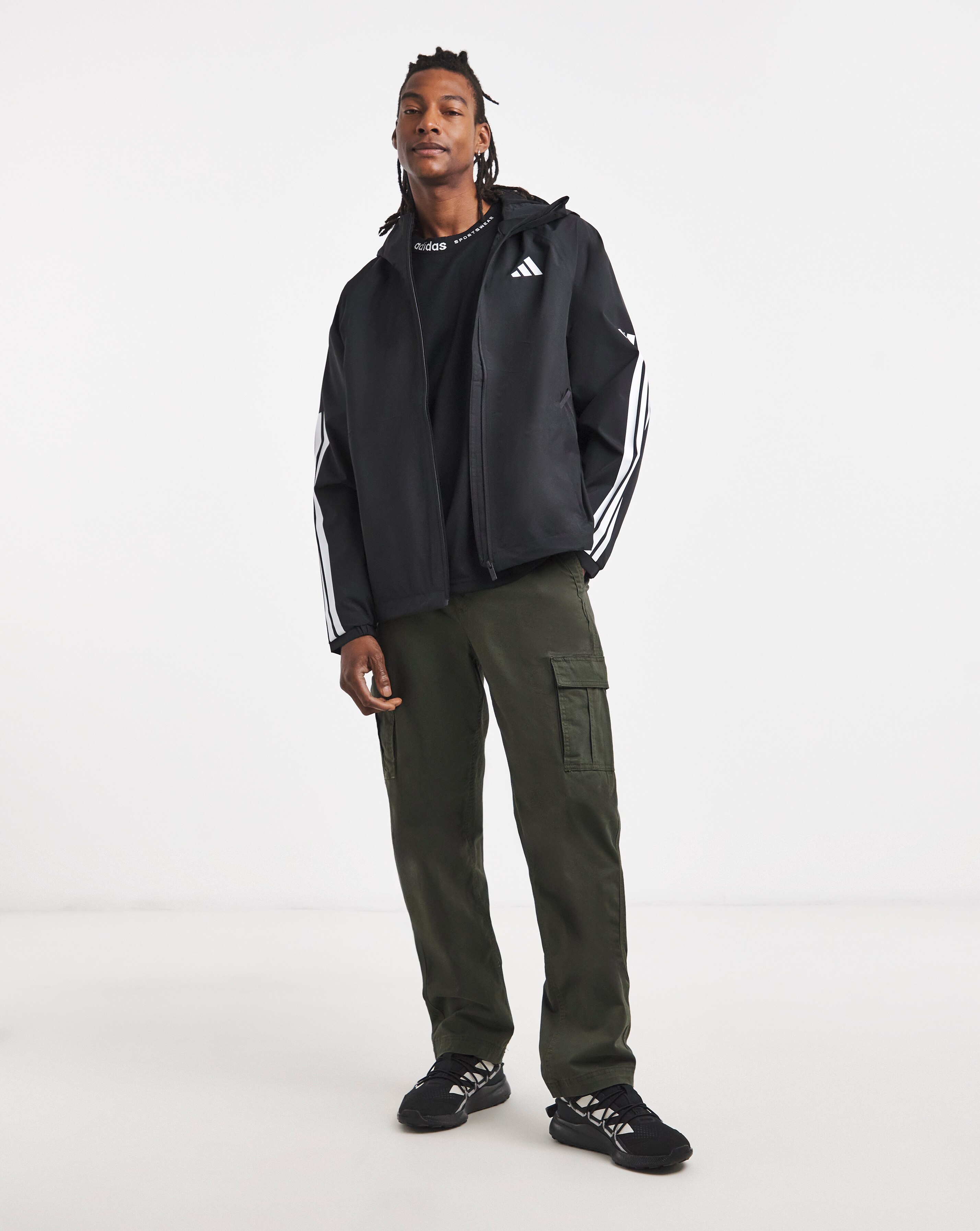 adidas 3 Stripes Hooded Rain Jacket | JD Williams