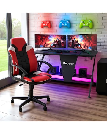 X Rocker Ocelot Gaming Desk and Saturn Junior Gaming Chair Bundle - Red