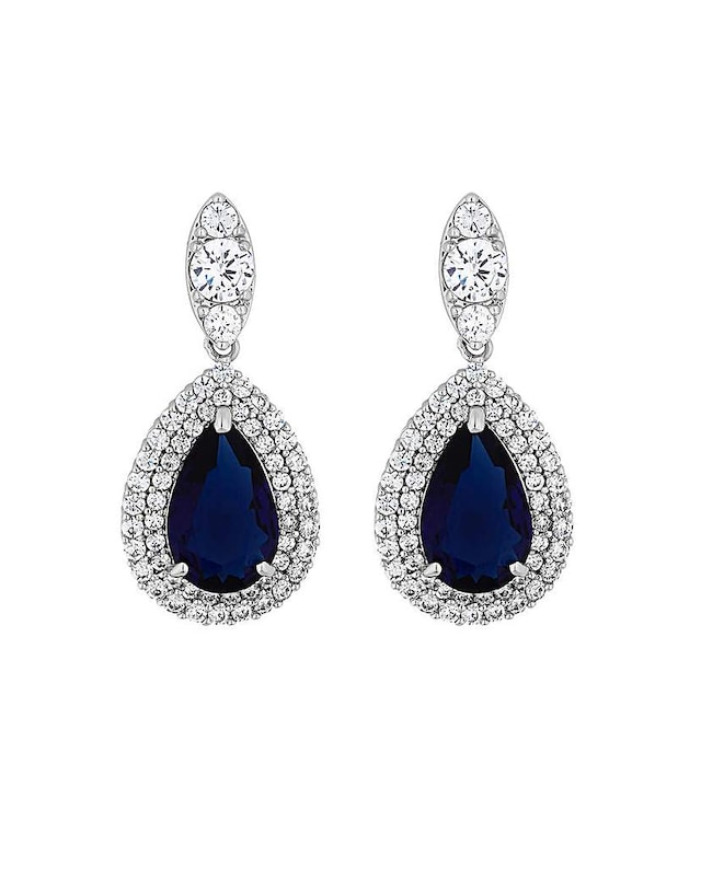 Jon Richard Silver Plated Cubic Zirconia Sapphire Pear Earrings - Gift Boxed