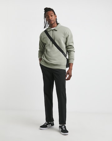 1/4 Zip Relaxed Fit Polo Sweatshirt- Khaki