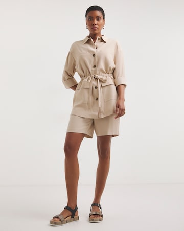 Stone Twill Tie Waist Overshirt