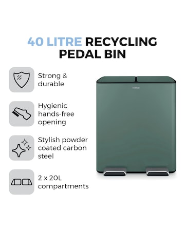 Tower 40L Recycling Pedal Bin Green