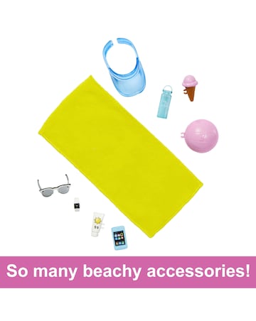 Barbie Ken Doll with Swim Trunks and Beach-Themed Accessories